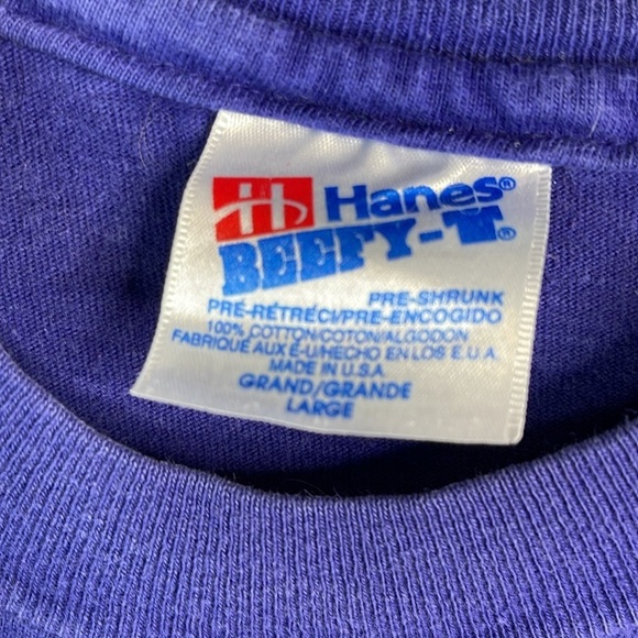 VINTAGE 90s Men’s Single Stitch Snow Leopard Graphic T-Shirt Indigo Blue Crew L - Picture 7 of 11